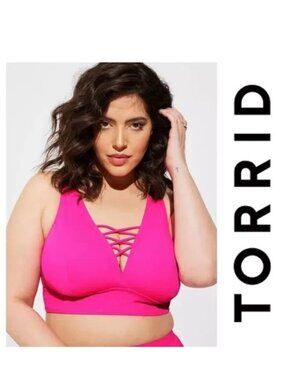 Torrid | Bright Pink XO Triangle Wireless Strappy Bikini Top | Size 2
